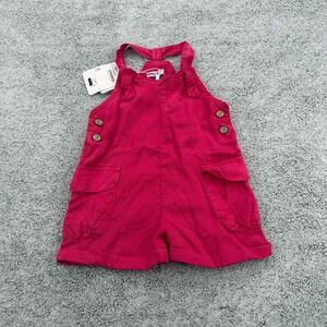 Mayoral Overalls Baby Girl 12 Months Magenta Pink One Piece Pocket Button Shorts